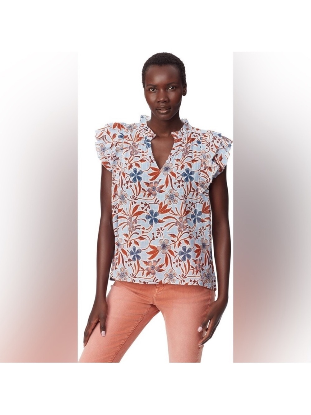 Sam Edelman Cotton Floral Ruffle Top - Picture 3 of 15